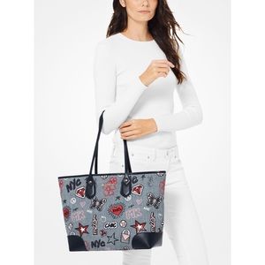 NWT Michael Kors Eva Denim Embroidered Tote